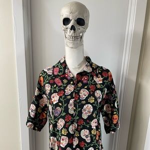 Sugar Skulls/Day of the Dead Men’s David Carey Button Down Shirt, Sz M